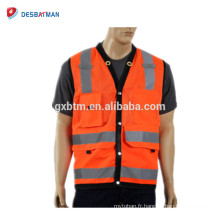 Gilet réfléchissant de sécurité de géomètre d&#39;Ansi en gros avec des poches et Gilet orange robuste robuste de classe 2 de style professionnel